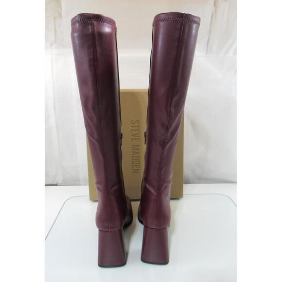 Steve Madden Livah Size 8.5 Knee High Block Heel Dress Boots Zip Burgundy - Picture 4 of 8